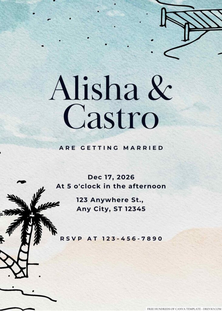 Invitation Template of 14+ Panoramic Beach View Sketch Canva Wedding Invitation Templates 5