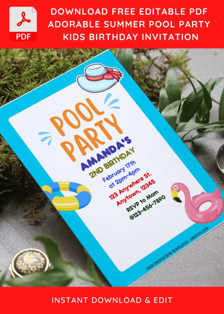 Invitation Template of (Free Editable PDF) Adorable Summer Pool Kids Birthday Party Invitation Templates 3