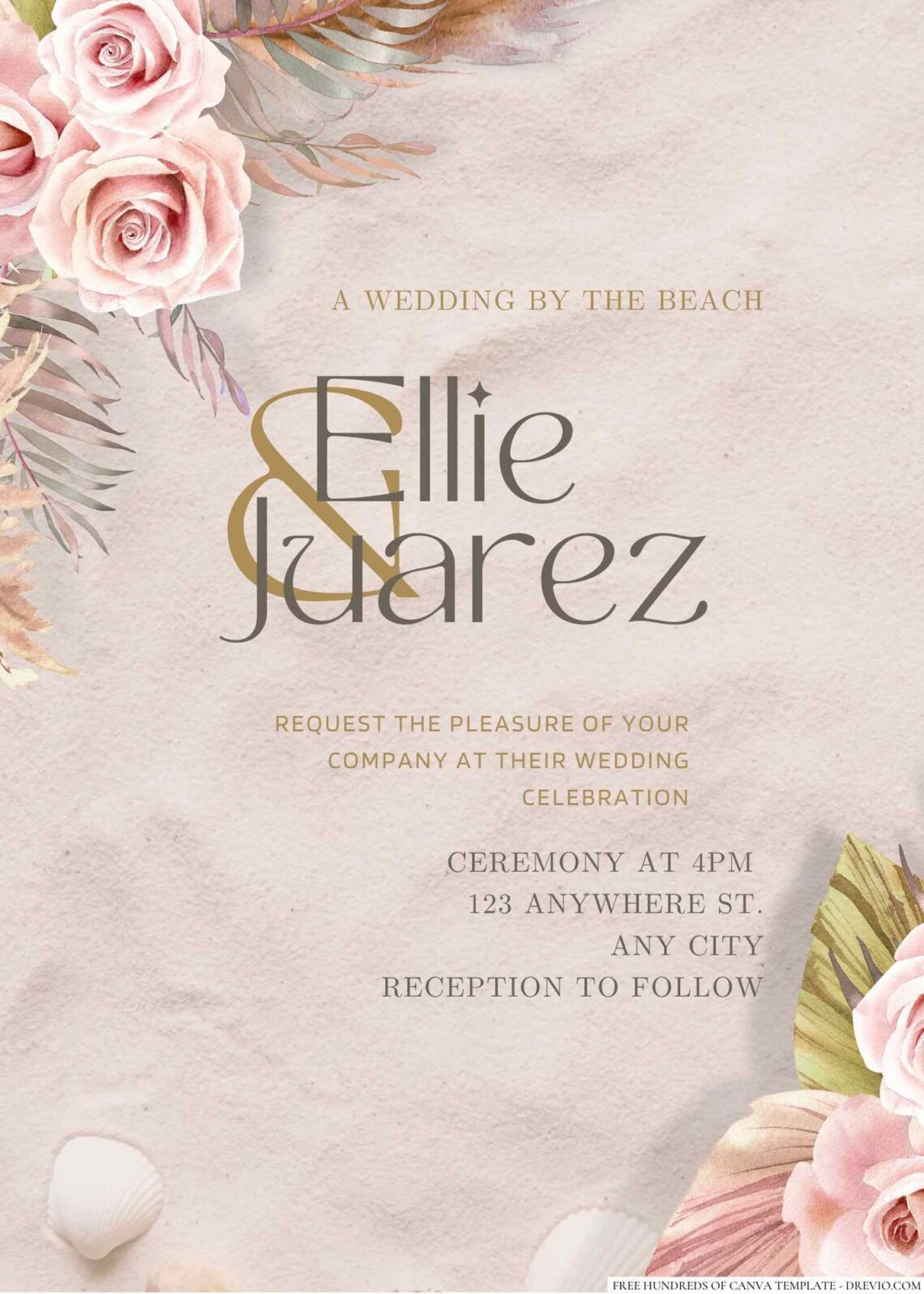 Free Editable Tropical Boho Pink Floral Wedding Invitation