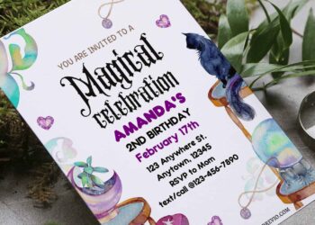 (Free Editable PDF) Magical Wizard Themed Birthday Invitation Templates with Witch's Hat