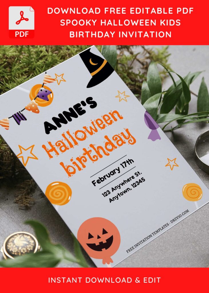 (Free Editable PDF) Spooky Halloween Kids Birthday Invitation Templates F