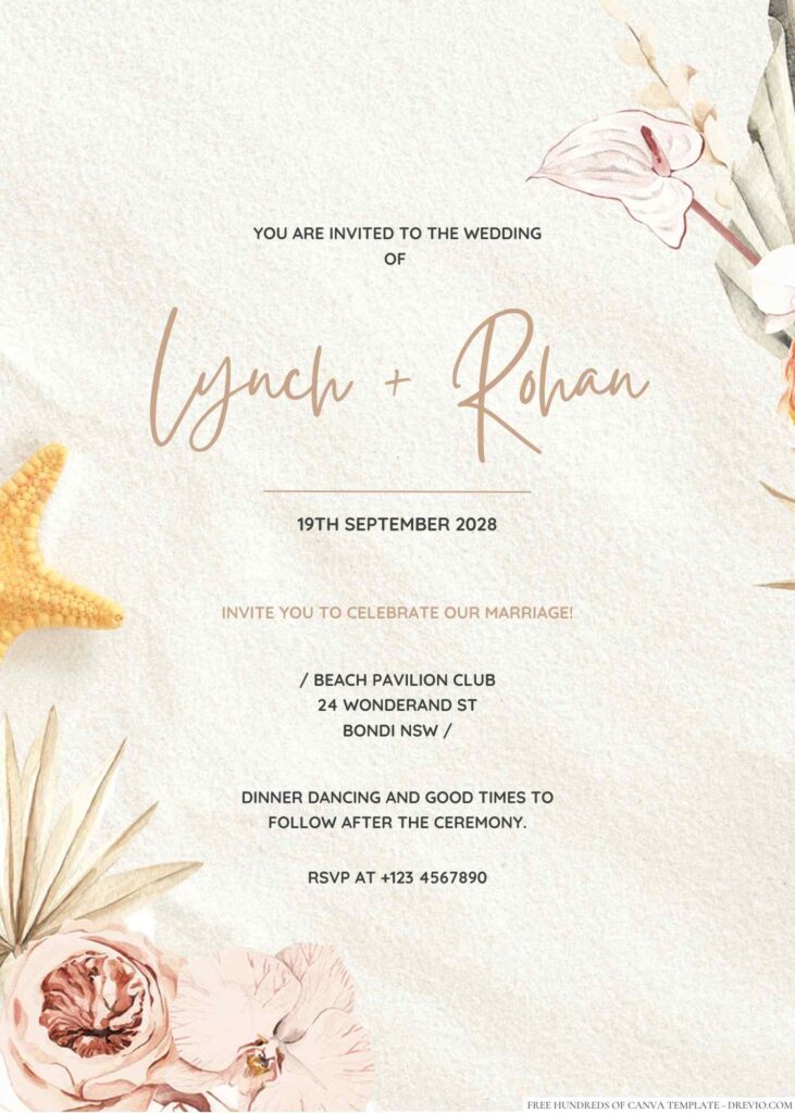 Free Editable Boho Floral Pink Tropical Wedding Invitation