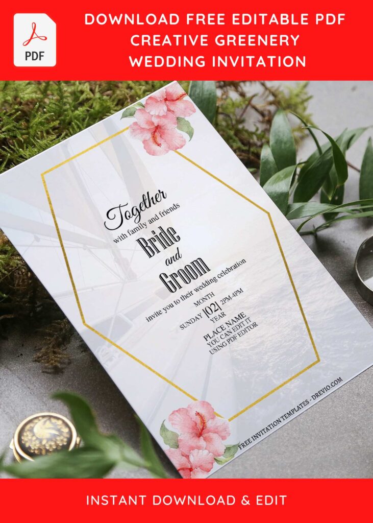 Invitation Template of (Free Editable PDF) Modest Gold Greenery Frame Wedding Invitation Templates 6