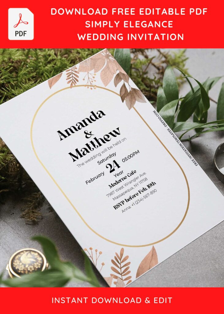 Invitation Template of (Free Editable PDF) Simply Elegance Foliage Wedding Invitation Templates 6