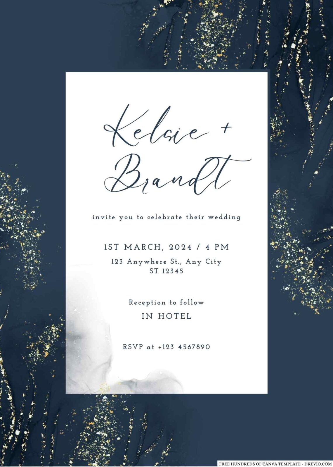 Free Editable Navy Black Gold Floral Wedding Invitation