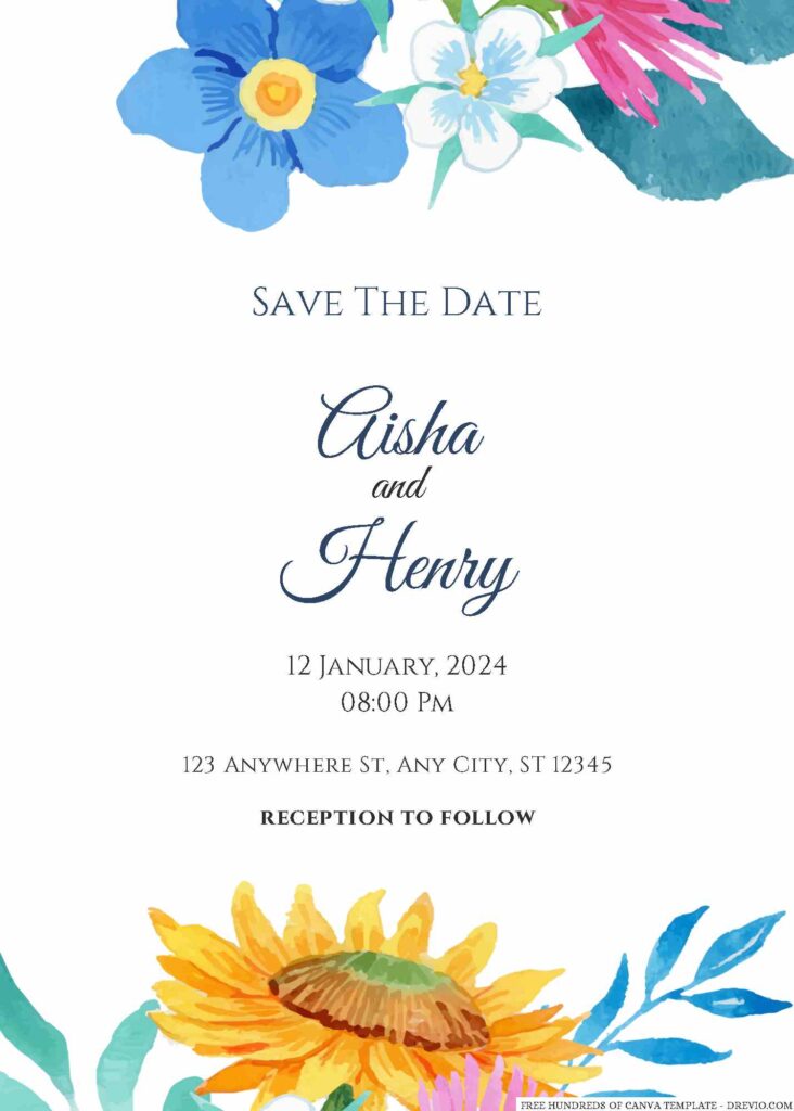 Free Editable Watercolor Elegant Floral Wedding Invitation