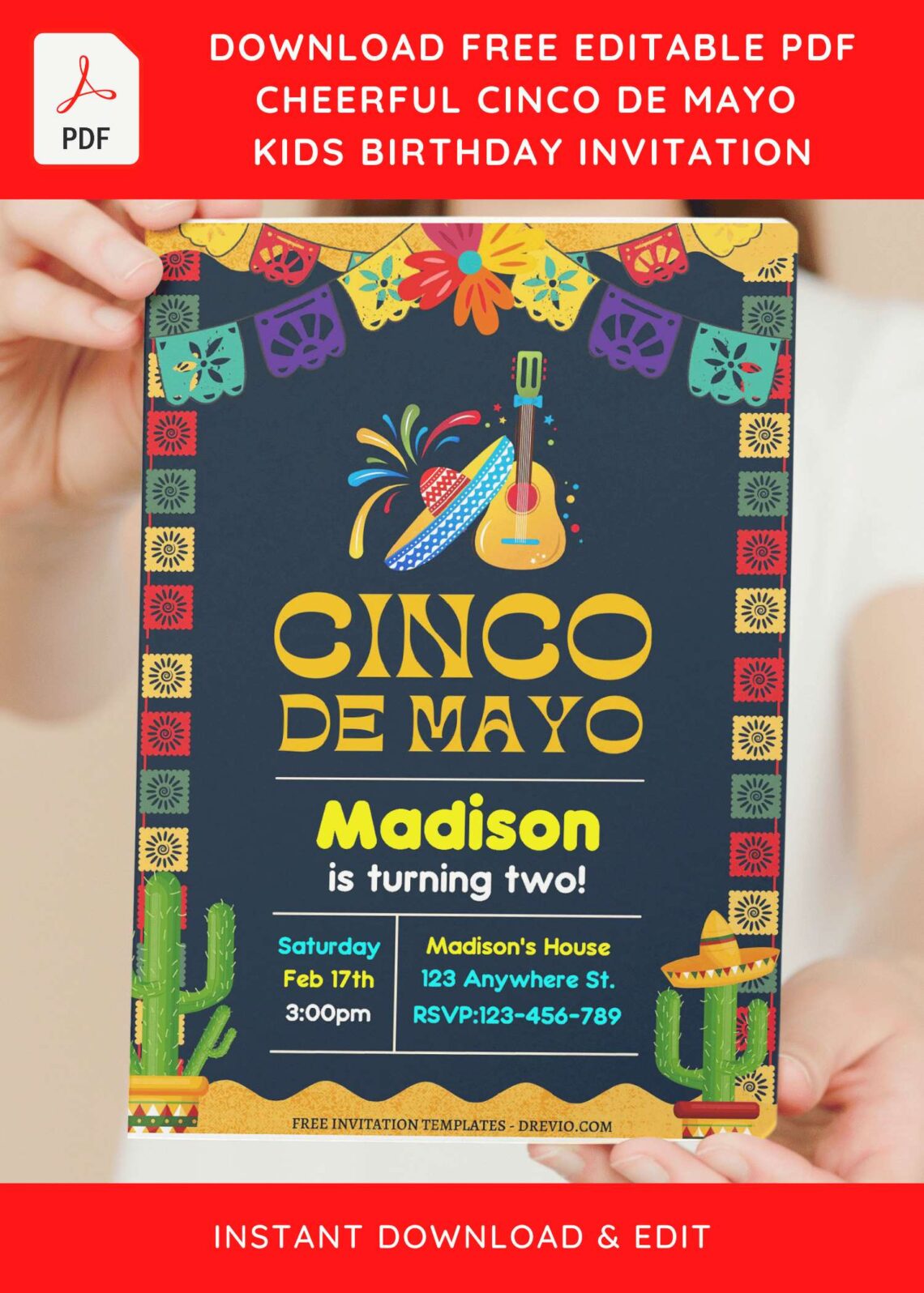 (Free Editable PDF) Colorful Fiesta Cinco De Mayo Birthday Invitation Templates