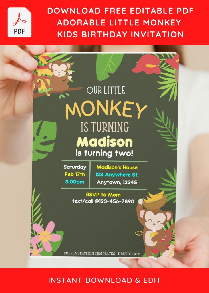 Invitation Template of (Free Editable PDF) Adorable Little Monkey Birthday Invitation Templates 5