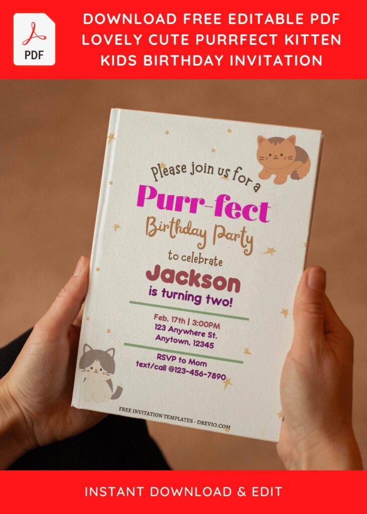 Invitation Template of (Free Editable PDF) Cute Kitty Purrfect Birthday Invitation Templates 5