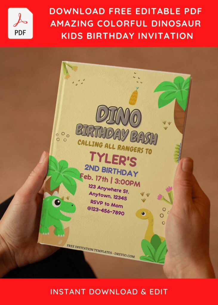 Invitation Template of (Free Editable PDF) Easy At-Home Dinosaur Birthday Invitation Templates 5