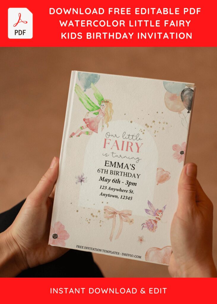 (Free Editable PDF) Pretty Garden Fairy Birthday Invitation Templates with cute wording