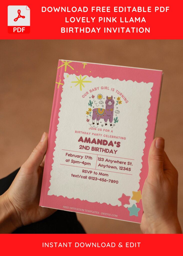 Invitation Template of (Free Editable PDF) Baby Llama Birthday Invitation Templates 5