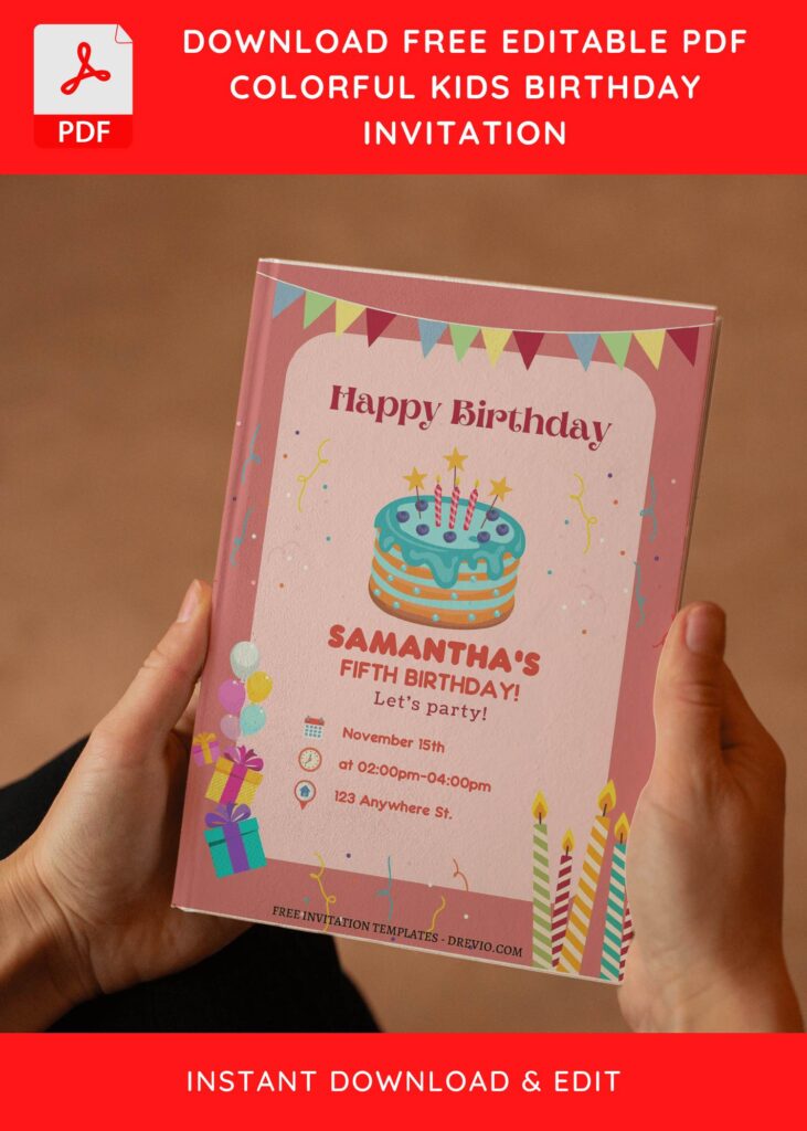 Invitation Template of (Free Editable PDF) Colorful Pastel Kids Birthday Invitation Templates 5