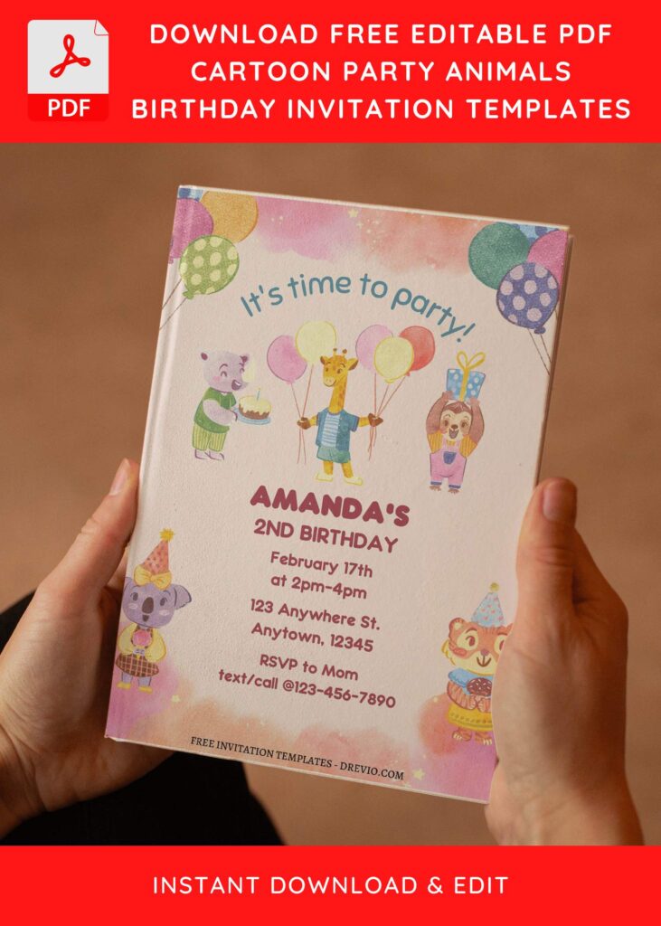 Invitation Template of (Free Editable PDF) Party Animals Kids Birthday Invitation Templates 5