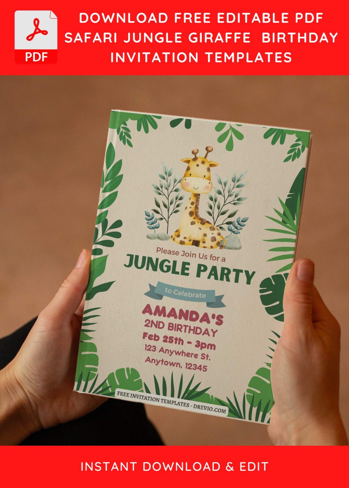 (Free Editable PDF) Cute Giraffe Birthday Invitation Templates