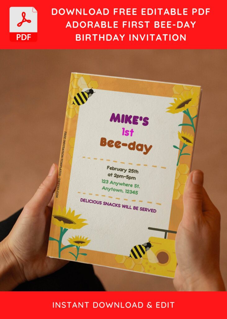 Invitation Template of (Free Editable PDF) Adorable Kids Bee-Day Birthday Invitation Templates 5