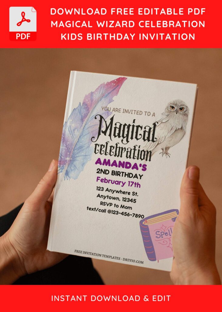 (Free Editable PDF) Magical Wizard Themed Birthday Invitation Templates with colorful text