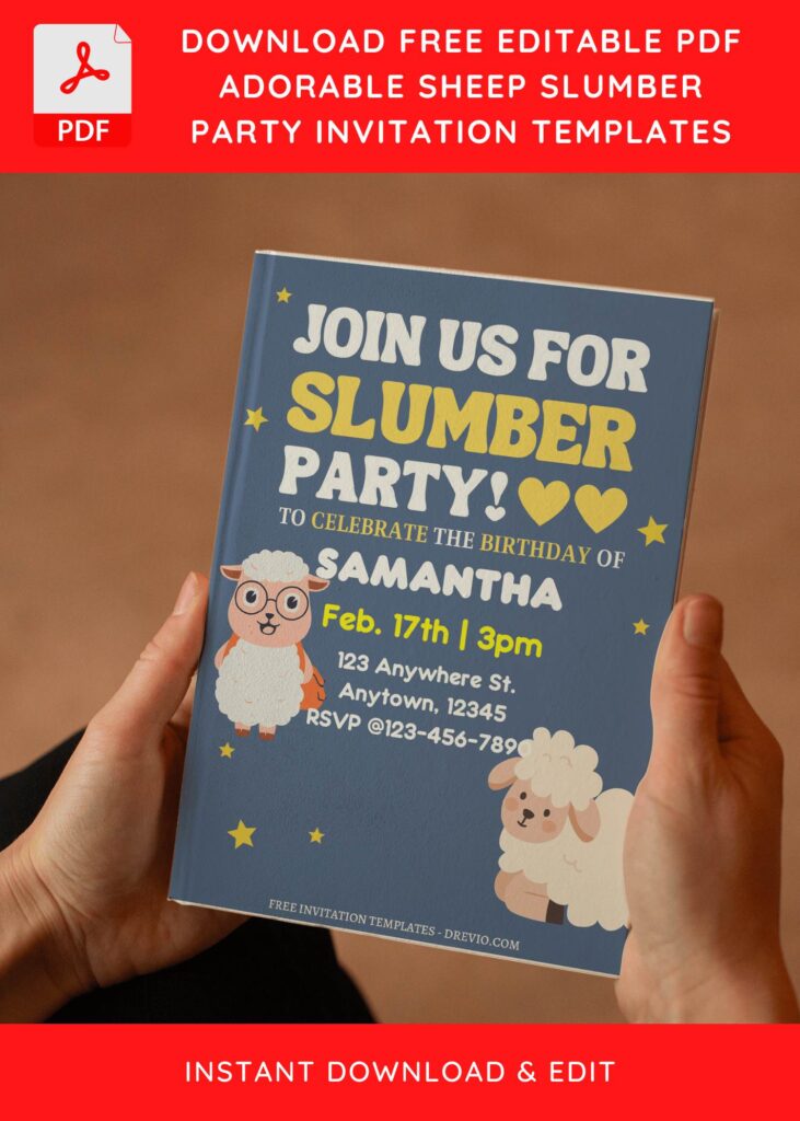 Invitation Template of (Free Editable PDF) Cute Sheep Slumber Birthday Party Invitation Templates 3