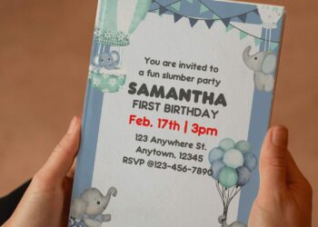 (Free Editable PDF) Little Peanut Elephant Birthday Invitation Templates