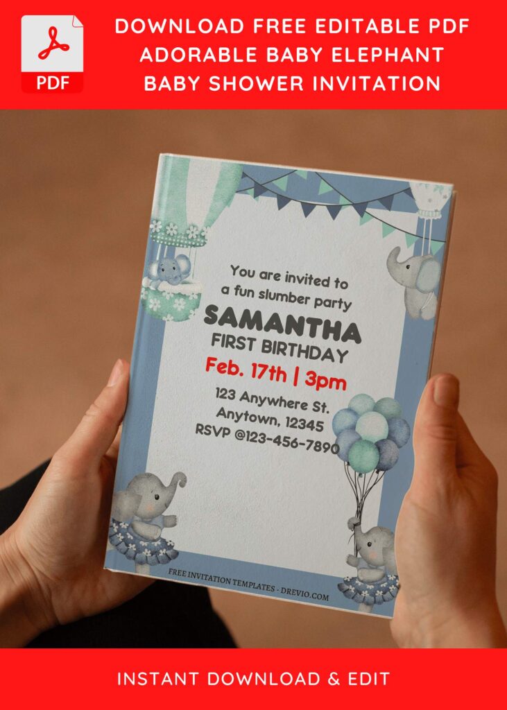 Invitation Template of (Free Editable PDF) Little Peanut Elephant Birthday Invitation Templates 3