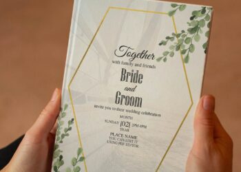 (Free Editable PDF) Modest Gold Greenery Frame Wedding Invitation Templates