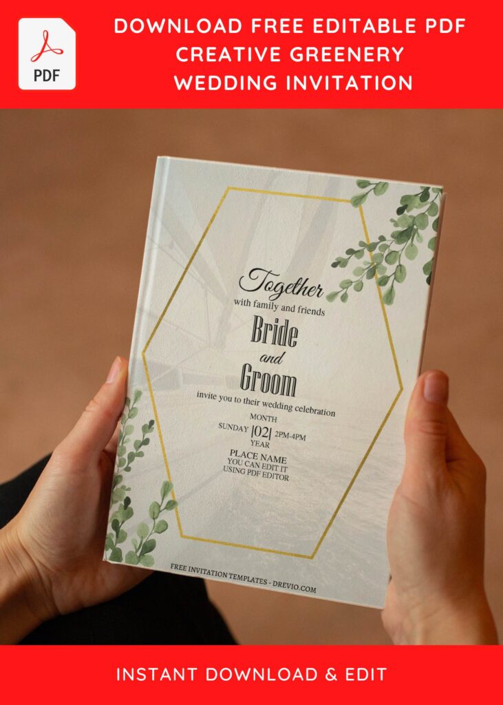 Invitation Template of (Free Editable PDF) Modest Gold Greenery Frame Wedding Invitation Templates 5