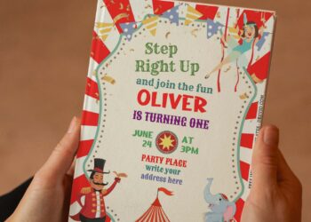(Free Editable PDF) Adorable Carnival Circus Birthday Invitation Templates with colorful bunting flag
