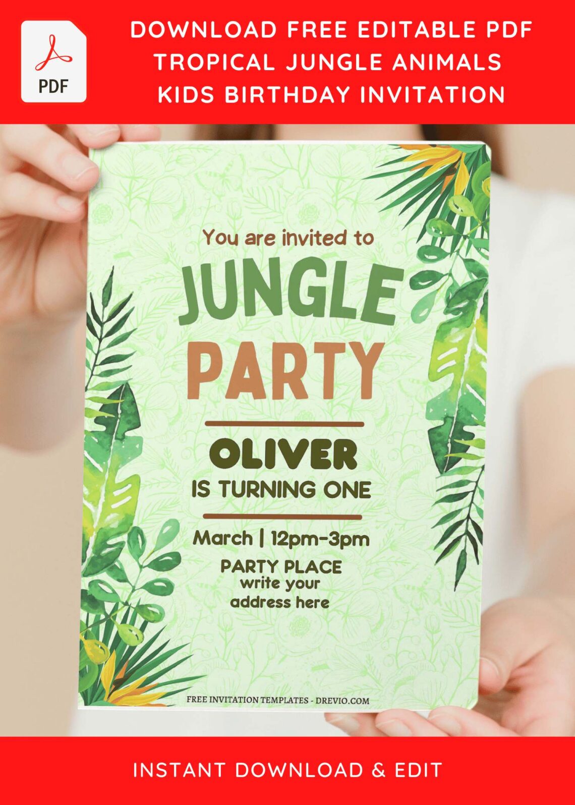 (Free Editable PDF) Bright Safari Jungle Birthday Invitation Templates with editable text