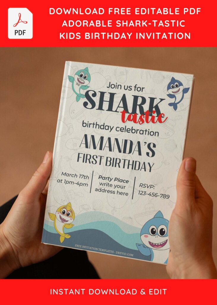 Invitation Template of (Free Editable PDF) SHARK-TASTIC Birthday Invitation Templates 5