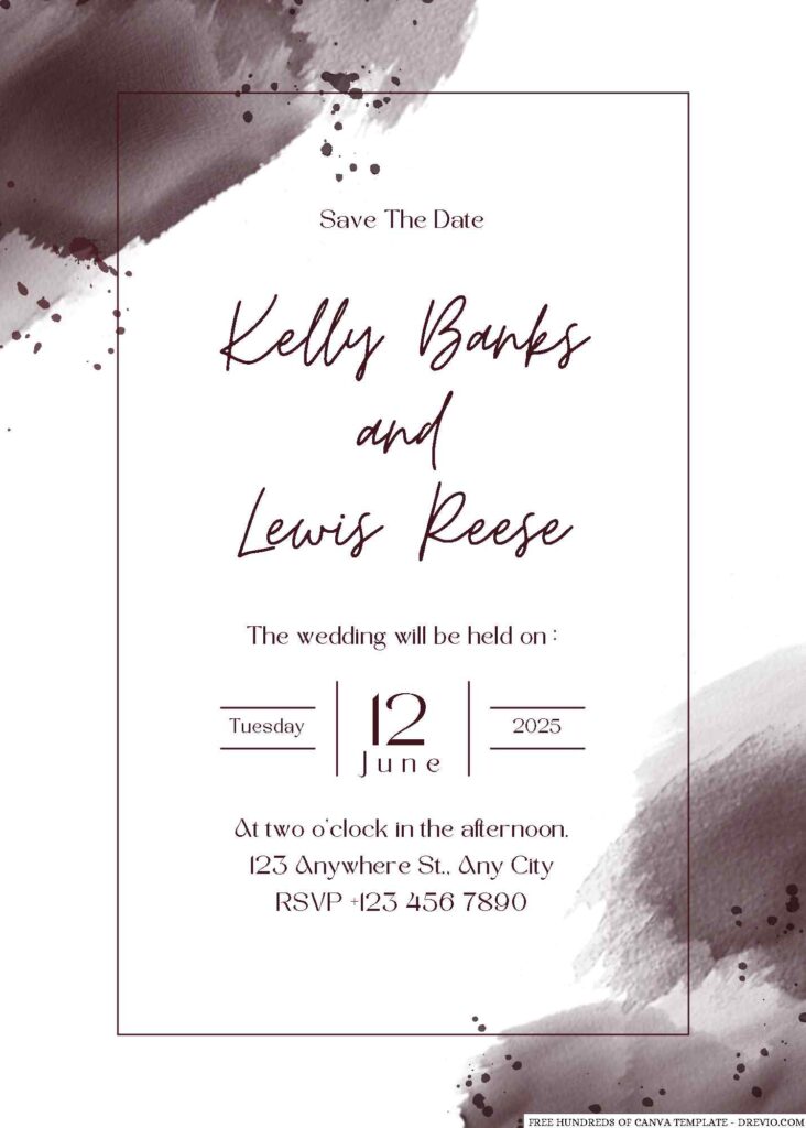 Free Editable Burgundy Abstract Splash Watercolor Wedding Invitation