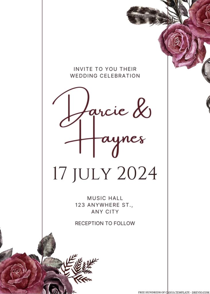Free Editabe Watercolor Gothic Style Floral Wedding Invitation