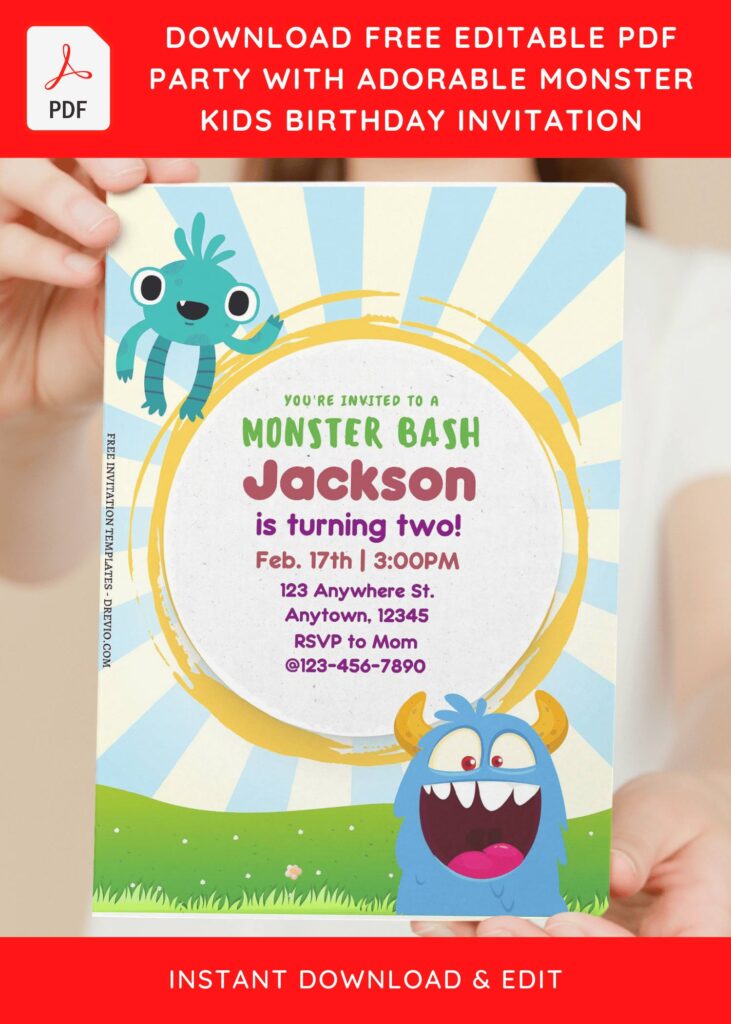 Invitation Template of (Free Editable PDF) Party With Adorable Monster Birthday Invitation Templates 4