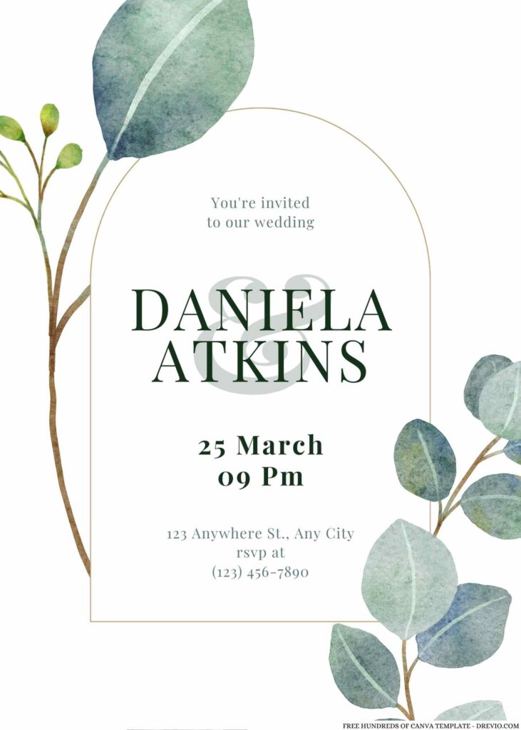 Free Editable Bouquet Eucalyptus Green Leaves Wedding Invitation