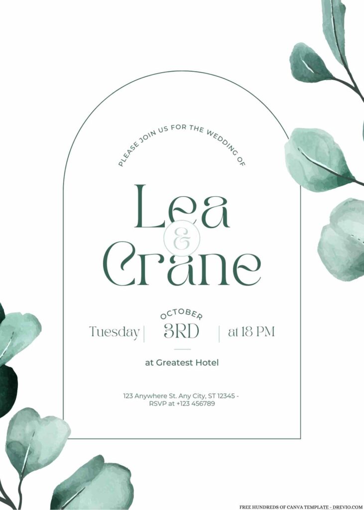 Invitation Template of 20+ Watercolor Eucalyptus Greenery Canva Wedding Invitation Templates 7