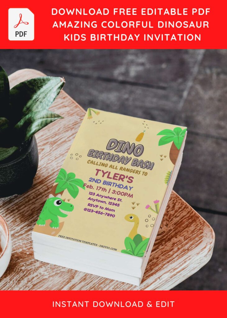 Invitation Template of (Free Editable PDF) Easy At-Home Dinosaur Birthday Invitation Templates 4