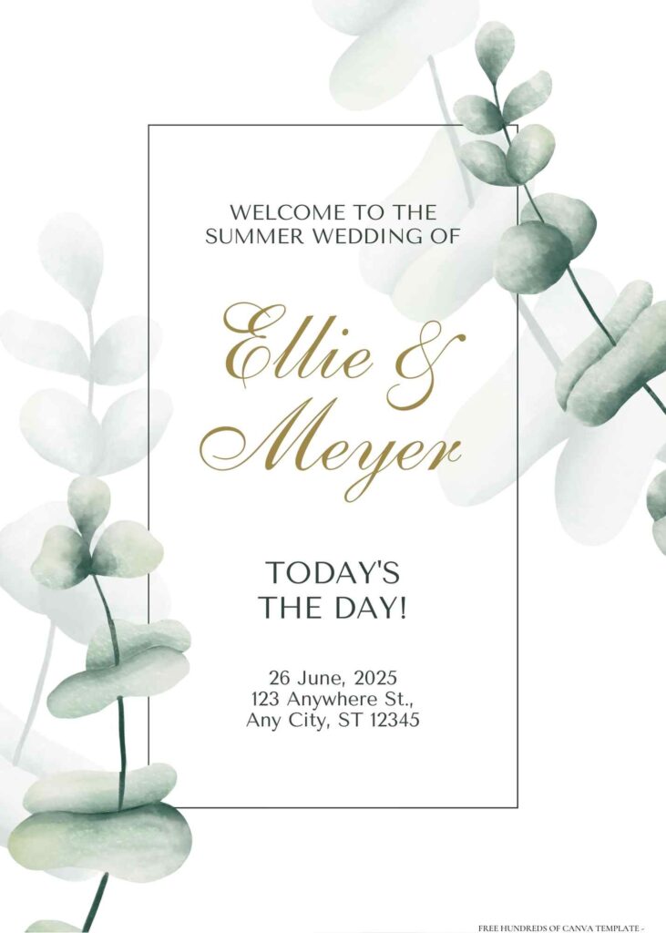 Free Editable Watercolor Eucalyptus Blurry Wedding Invitation