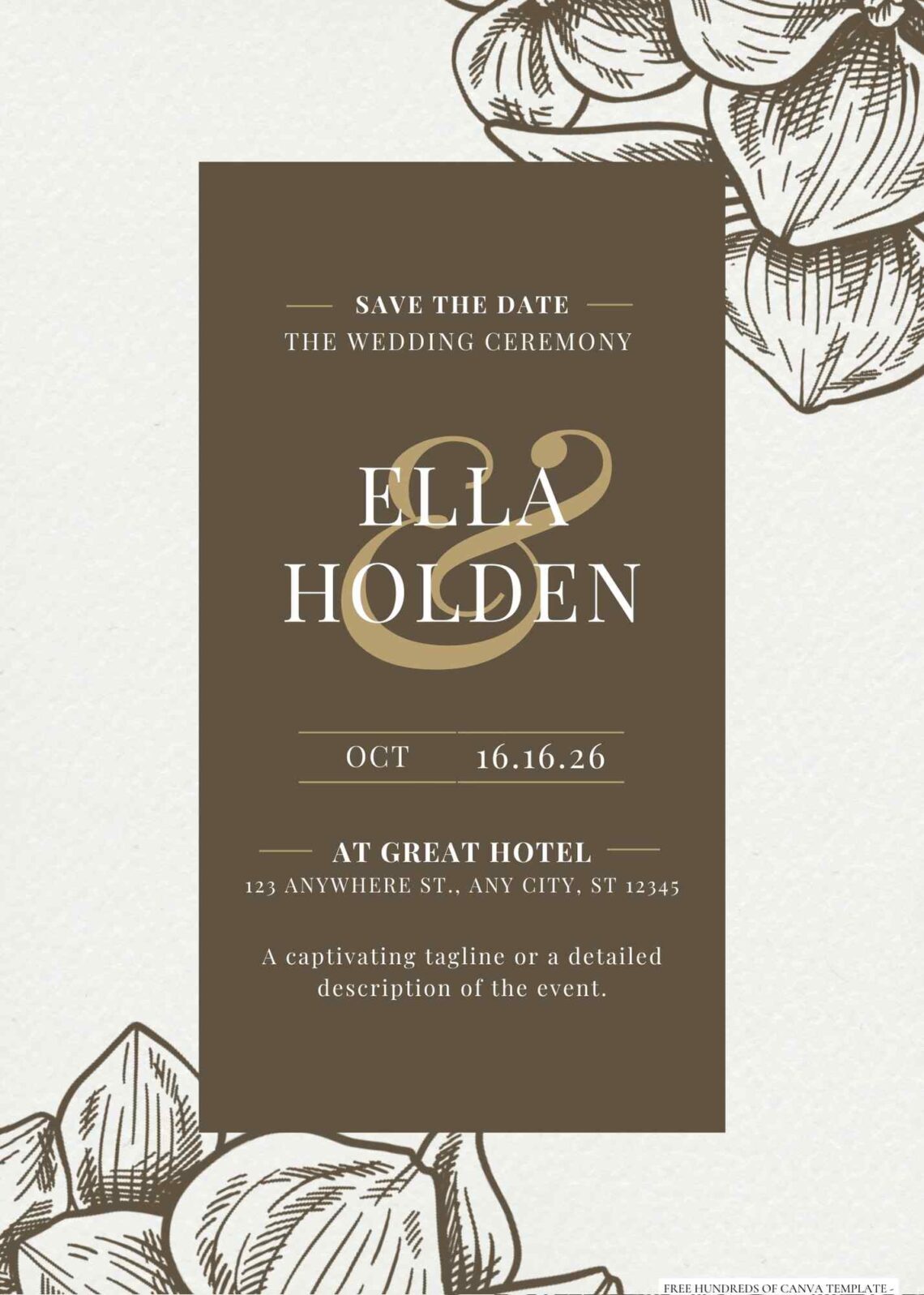 14+ Beautiful Hydrangea Flower Line Canva Wedding Invitation Templates ...