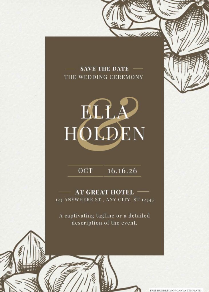 Beautiful Hydrangea Flower Line Canva Wedding Invitation Templates