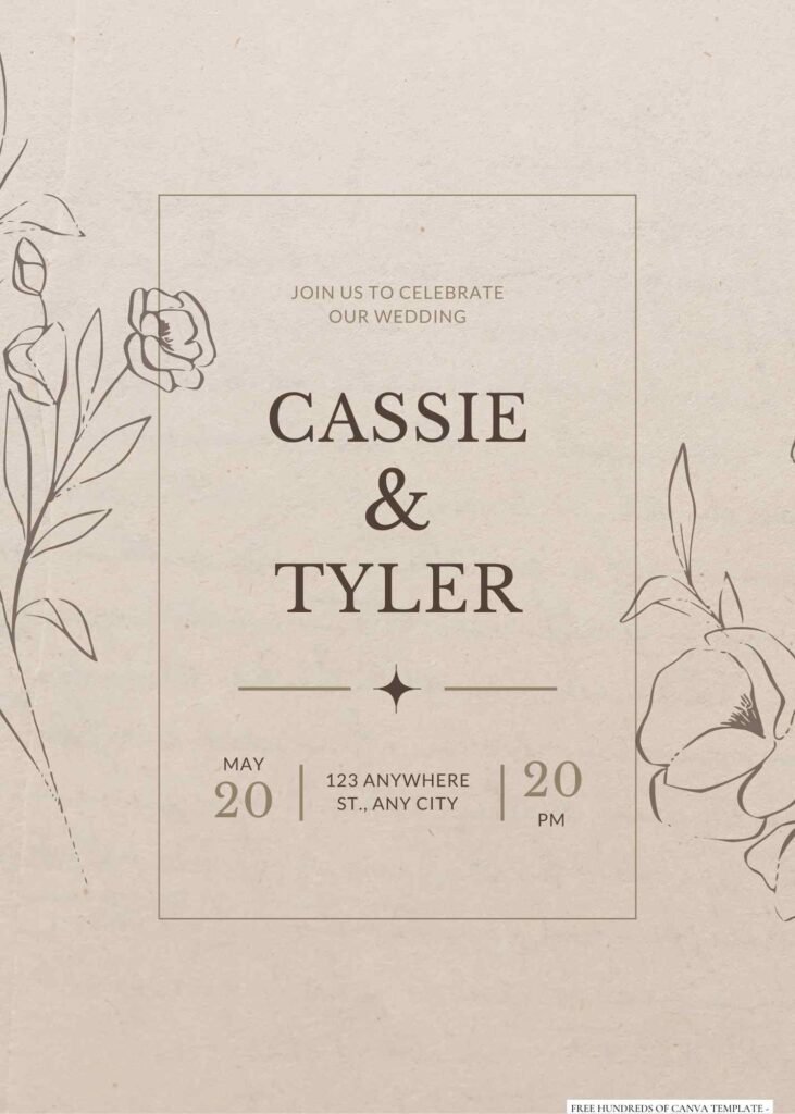 Vintage Minimalist Hand Drawn Floral Canva Wedding Invitation Templates