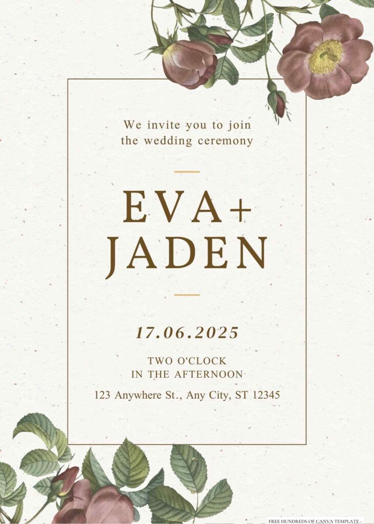 Free Editable Vintage Garden Red Flower Wedding Invitation