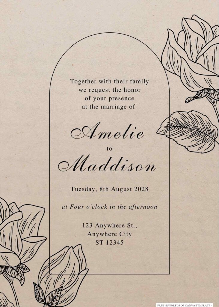 Free Editable Vintage Line Floral Studies Wedding Invitation