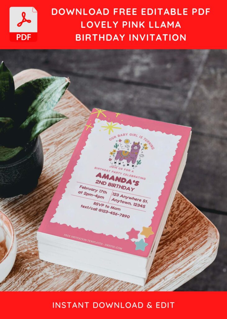 Invitation Template of (Free Editable PDF) Baby Llama Birthday Invitation Templates 4