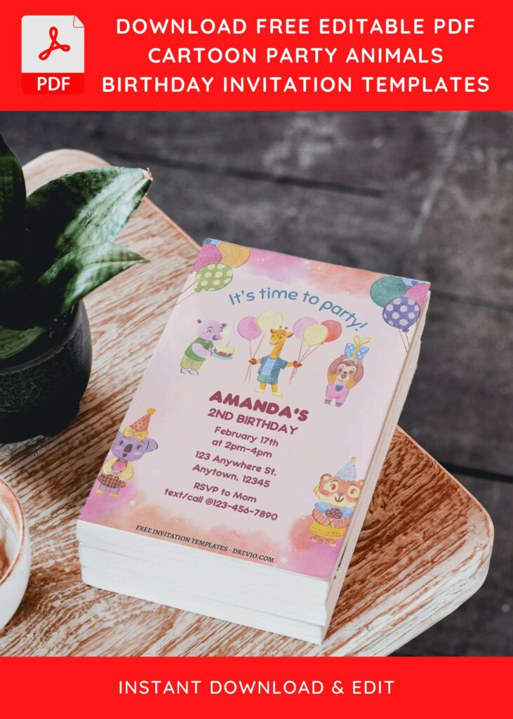 Invitation Template of (Free Editable PDF) Party Animals Kids Birthday Invitation Templates 4