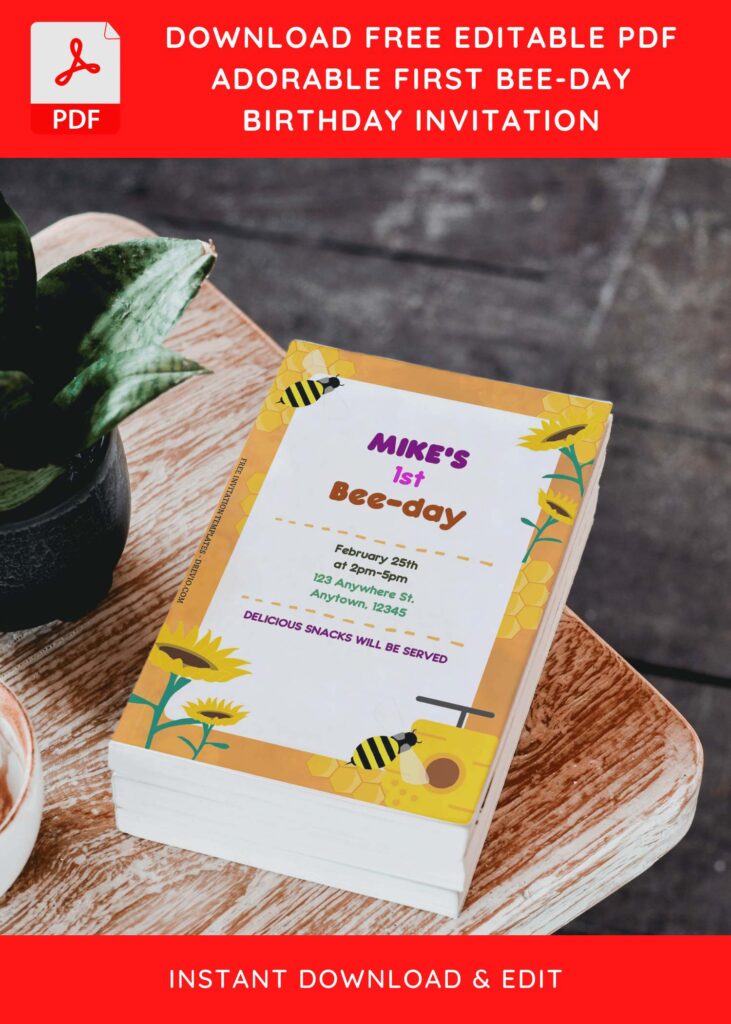 Invitation Template of (Free Editable PDF) Adorable Kids Bee-Day Birthday Invitation Templates 4