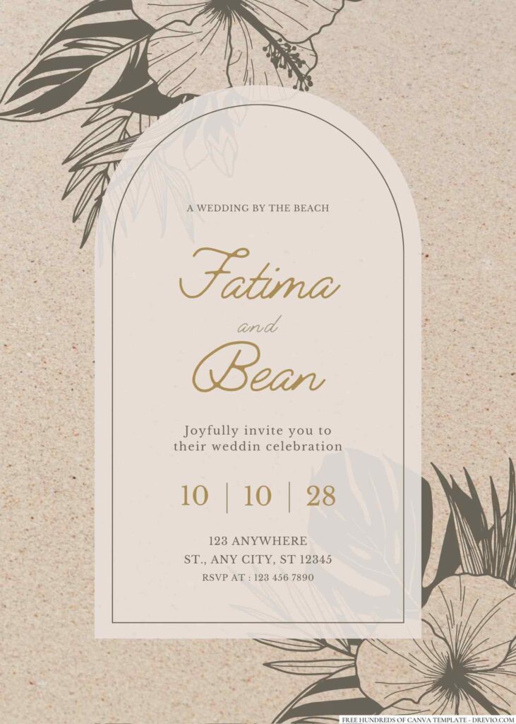 Beach Tropical Flower Canva Wedding Invitation Templates