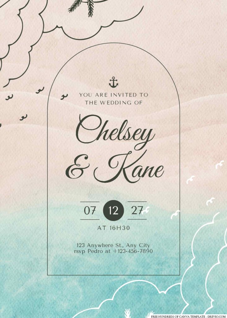 Line Beach Panoramic Canva Wedding Invitation Templates