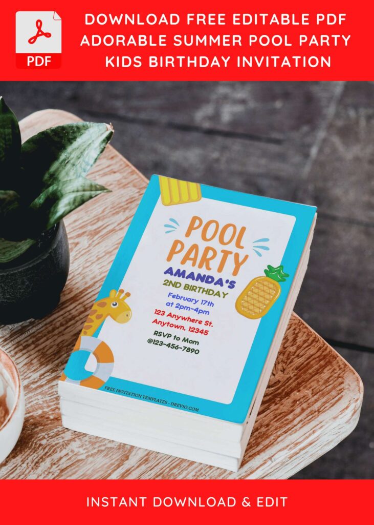 Invitation Template of (Free Editable PDF) Adorable Summer Pool Kids Birthday Party Invitation Templates 2