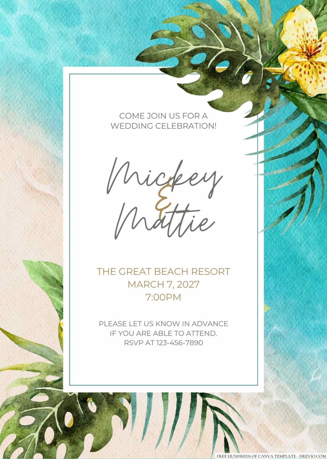 Tropical Floral Composition Canva Wedding Invitation Templates