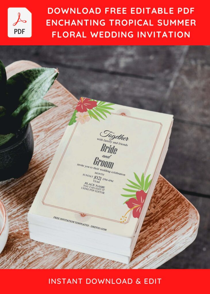 Invitation Template of (Free Editable PDF) Colorful & Chic Tropical Flower Wedding Invitation Templates 4