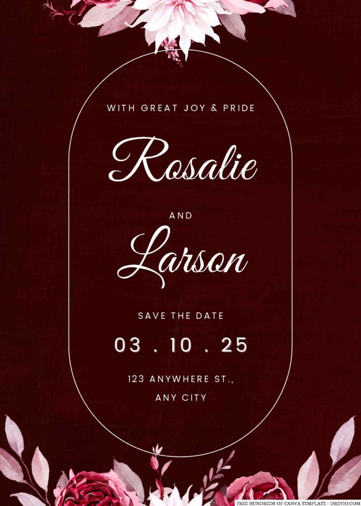 Invitation Template of 14+ Watercolor Burgundy Floral Canva Wedding Invitation Templates 6